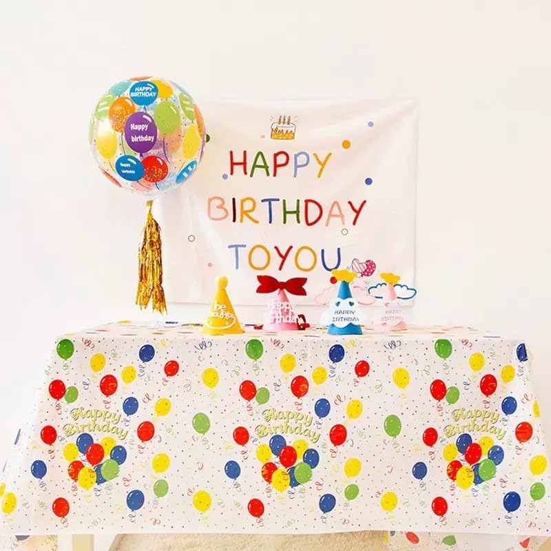 Colorful Balloon Print Party Table Cover 274 x 137 cm | Disposable Birthday Tablecloth for Kids Party, Baby Shower, Anniversary & Celebration Decoration-image-5