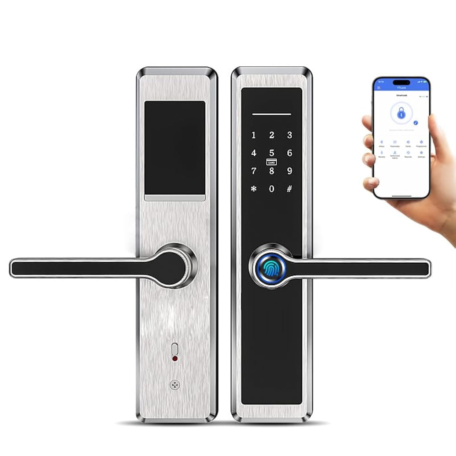 Smart Lock,Fingerprint Door Lock with 4585 Mortise.Keyless Entry Bluetooth Lock,Free APP,IC Card,Anti-peep Code,Work with Alexa,TT Lock App Control,for Home,Office,Apartment (L8(28cm))