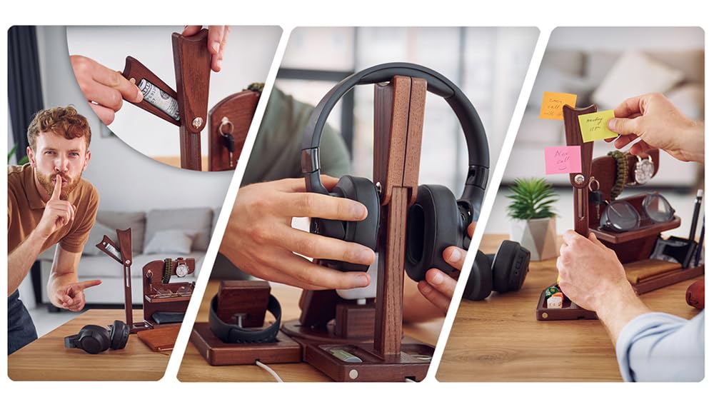 TESLYAR Schreibtisch Organizer Aus Holz - Stylischer Handyhalter & Accessoire Ständer Für Herren