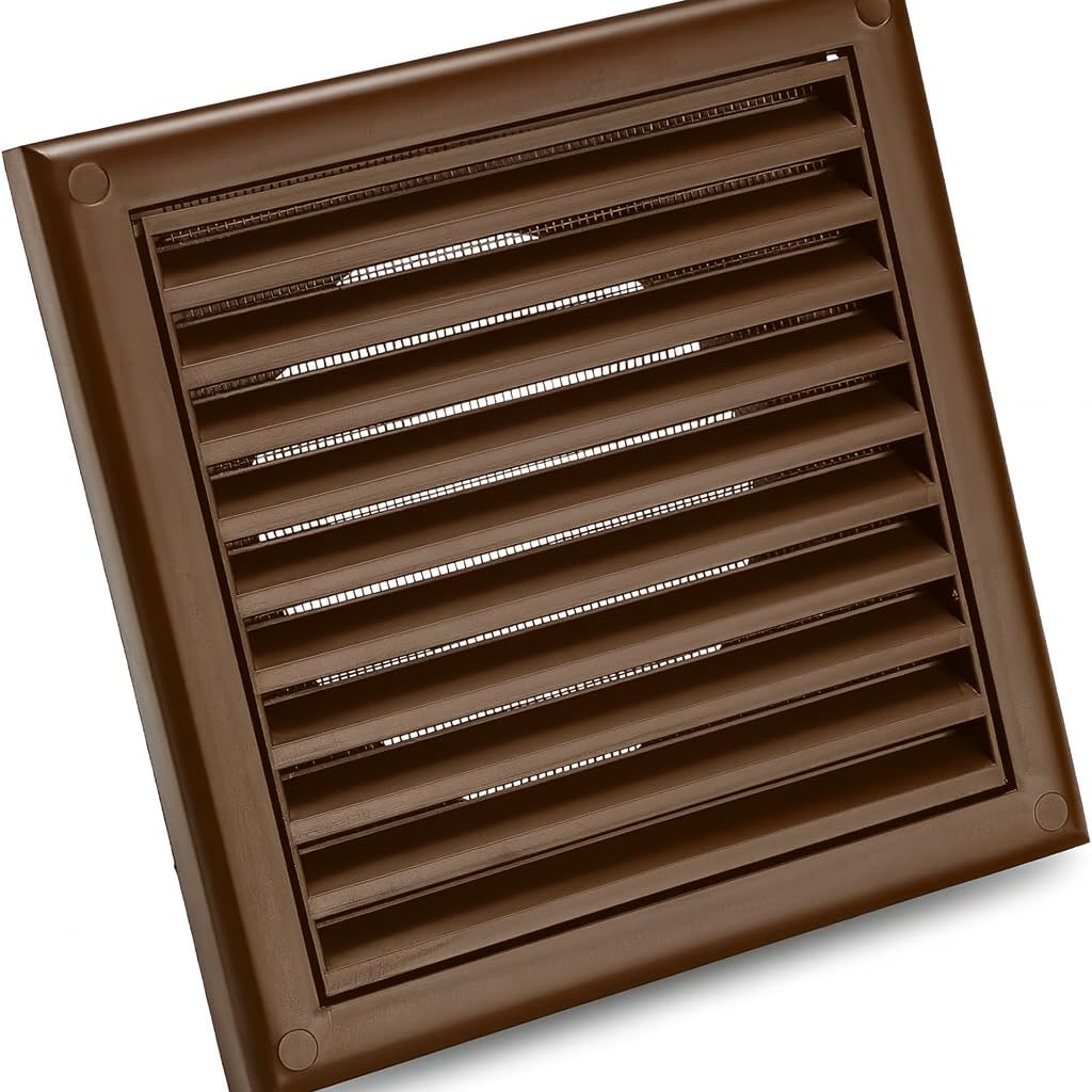 Devola 100mm Fixed Grille With Fly Screen (4 Inch) Round Rear Spigot155mm External Air Vent Cover100mm Wall Vent GrilleBrown from B&Q