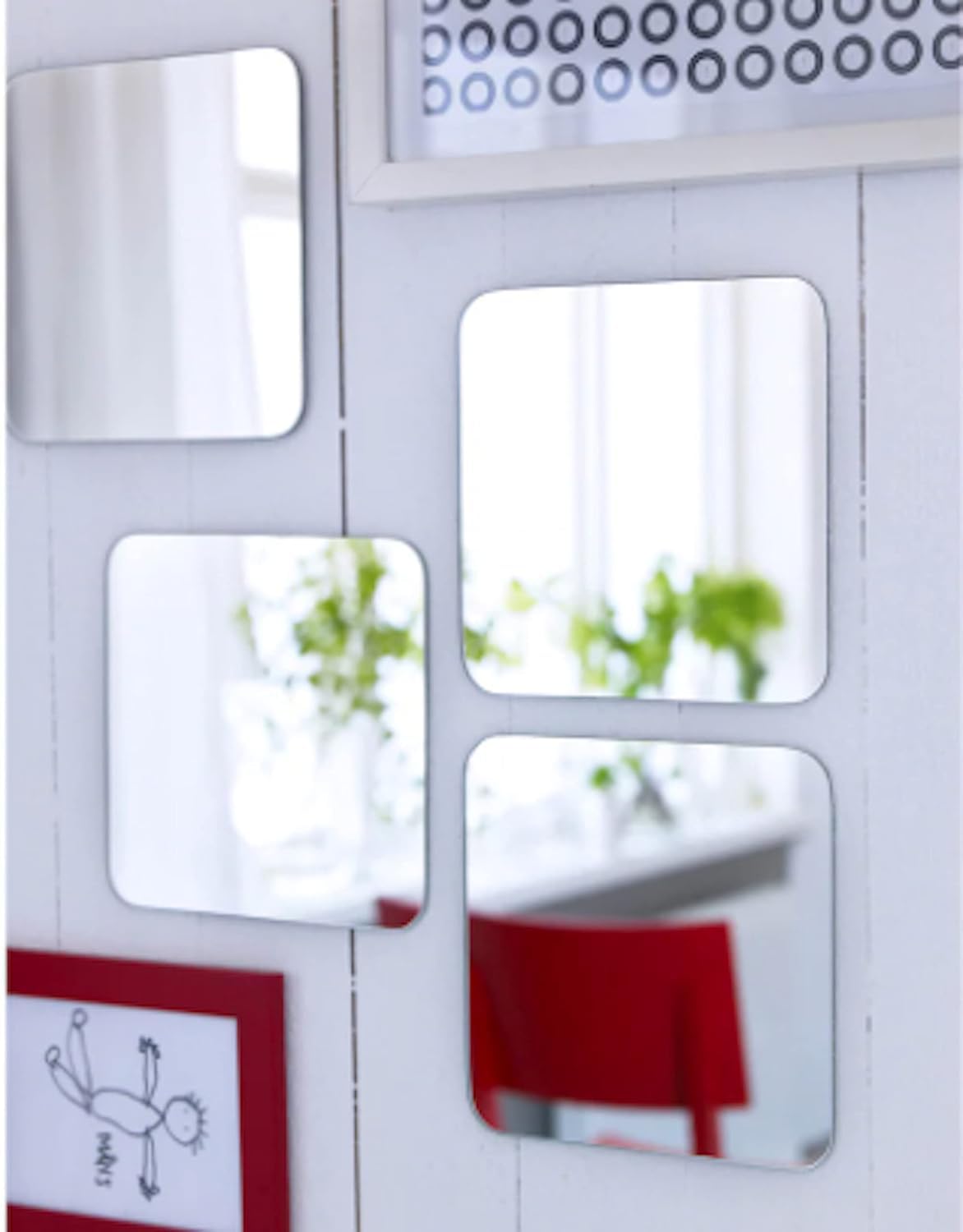 Premium 8" x 8" Square Glass Mirror Set of 4 - Safe Polished Edges, Easy Peel-and-Stick Installation, Multi-Purpose Frameless Wall Mirrors-picture-26
