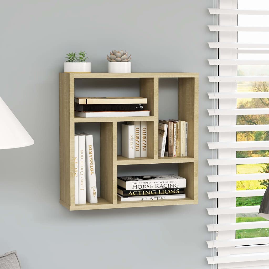 Wandregal Sonoma Eiche Holzwerkstoff 45 1x16x45 1 cm Modernes Schweberegal mit 5 Fächern Robuste Ablage für Bücher Deko und Wohnaccessoires