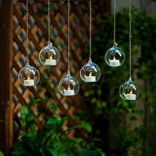 Miniatura 9 de 12 portavelas de cristal colgante con velas LED, globos de vidrio colgantes de 2.36 pulgadas, recipientes de vidrio colgantes de terrario para
