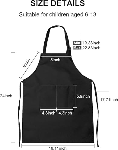 Miniatura 6 de 15 delantales para niños con bolsillos, delantales ajustables para pintura de chef, a granel para niñas y niños de 6 a 13 años, cocinar, hornear,