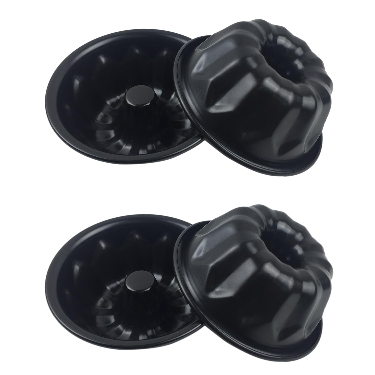 Mini Bundt - Molde para pasteles para hornear 4 pulgadas, molde antiadherente de metal estriado, molde de acero al carbono para magdalenas, magdalenas, brownie, kugelhopf, gelatina, negro, 4