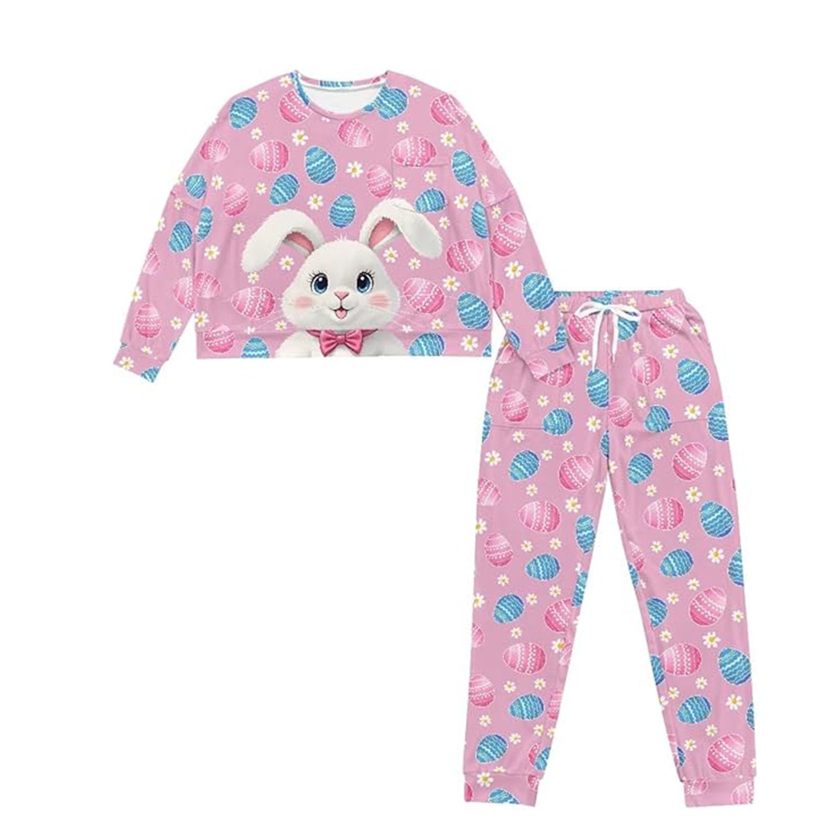 Pigiama Donna,a Maniche Lunghe Morbido e Accogliente, Due Pezzi, con Pantaloni con Coulisse, per Rilassarsi e Dormire a casa
