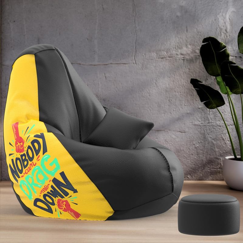 Biggie Bean Bag Cover 4XL Evergreen Classics Bean Bag-Loud Prints-Soft Landings-Styled with Free Cushion & Footrest (Matching Color : Printed Nobody Can Drag-Black)-image-47