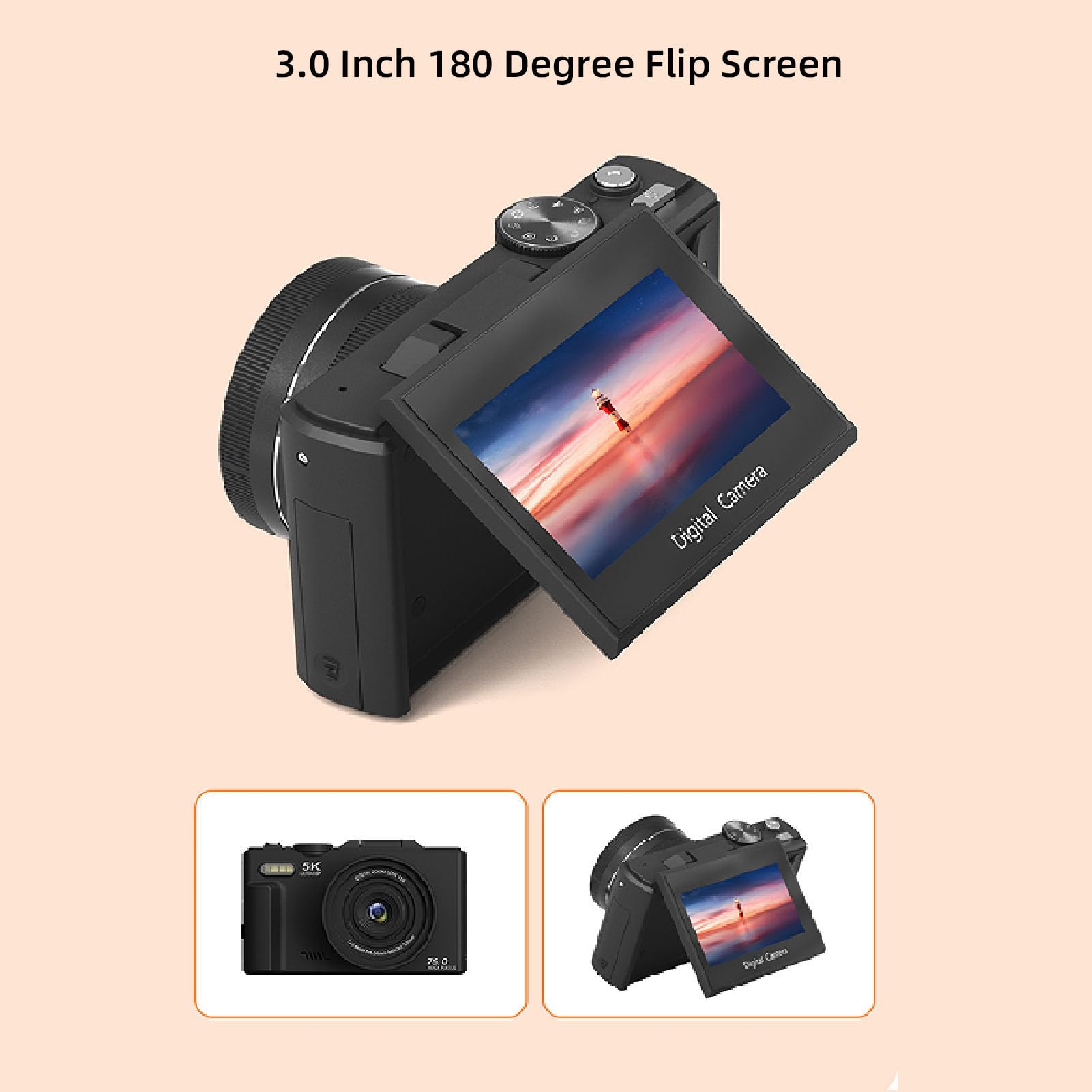 Amazon | 5K 75MPデジタルカメラ、18xデジタルズームと3.0インチの180