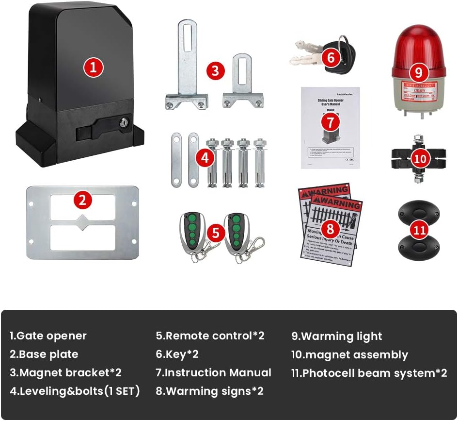 Creative Product ANBULL Remotely Controllable Sliding Gate Opener Kit RG01 Automatic Sliding Gate Motor for Heavy Duty Slide Gates Up to 2200 Pounds