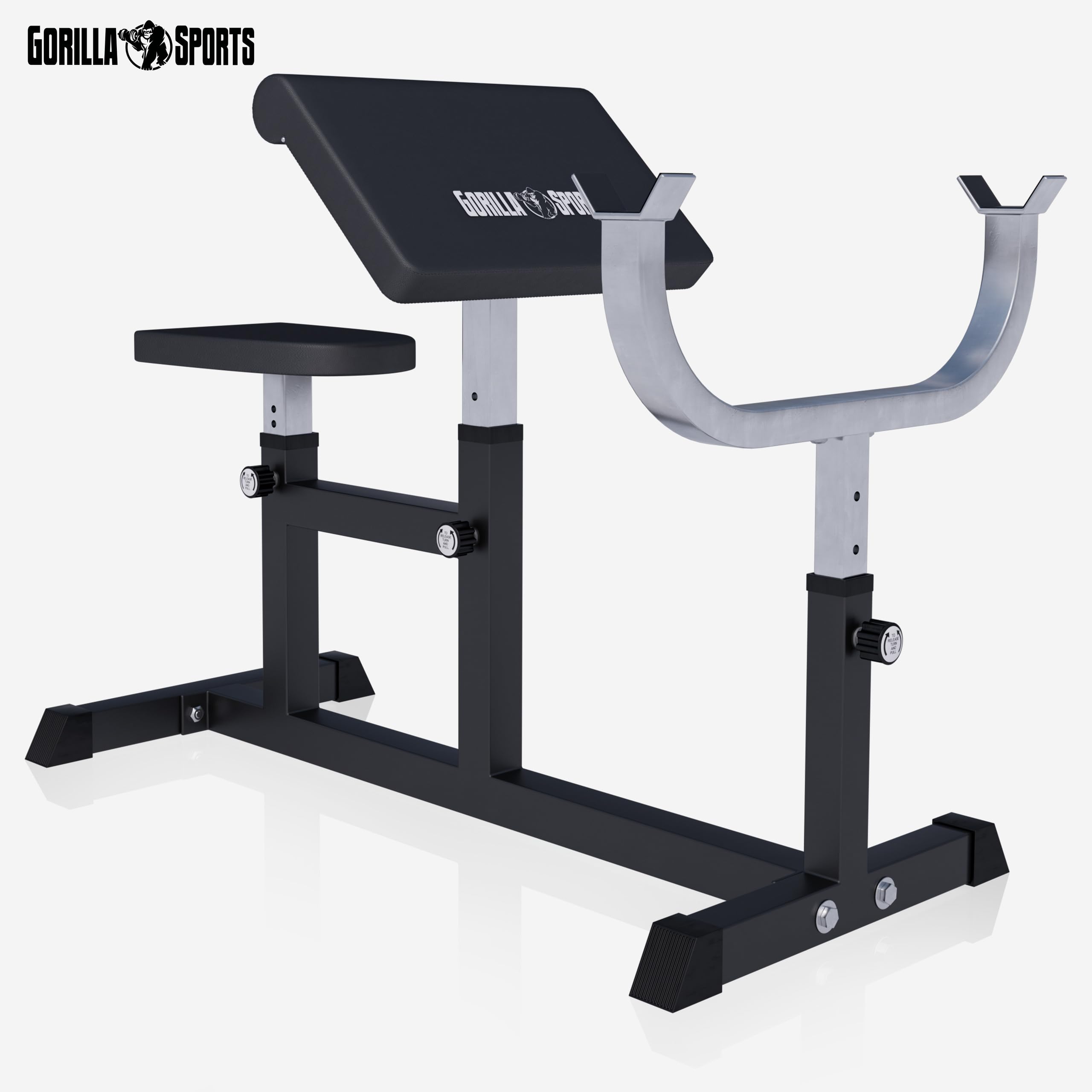 GORILLA SPORTS® Panca Palestra - Regolabile in 5 posizioni, Fino a 200 kg, Piedini Antiscivolo - Panca Scott, per Bicipiti, Tricipiti, Panche Powerlifting, Bodybuilding, Sollevamento Pesi