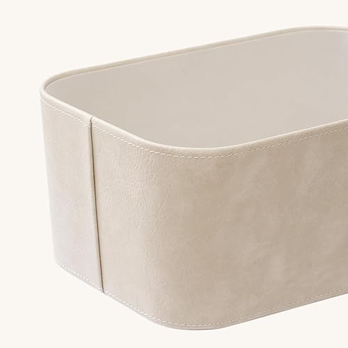 Miniatura 6 de La Jolie Maison Cestas de almacenamiento con tapas, cajas de almacenamiento apilables, juego de 2, forro de terciopelo y tapa de cuero vegano, caja