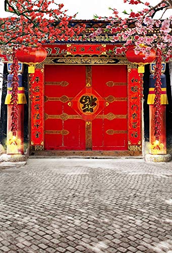 Laeacco 3x5ft Vinyl Photography Backdrop Chinese Classical Theme Spring Festival Scene Photo Background Studio Props for New Year Family Decoration