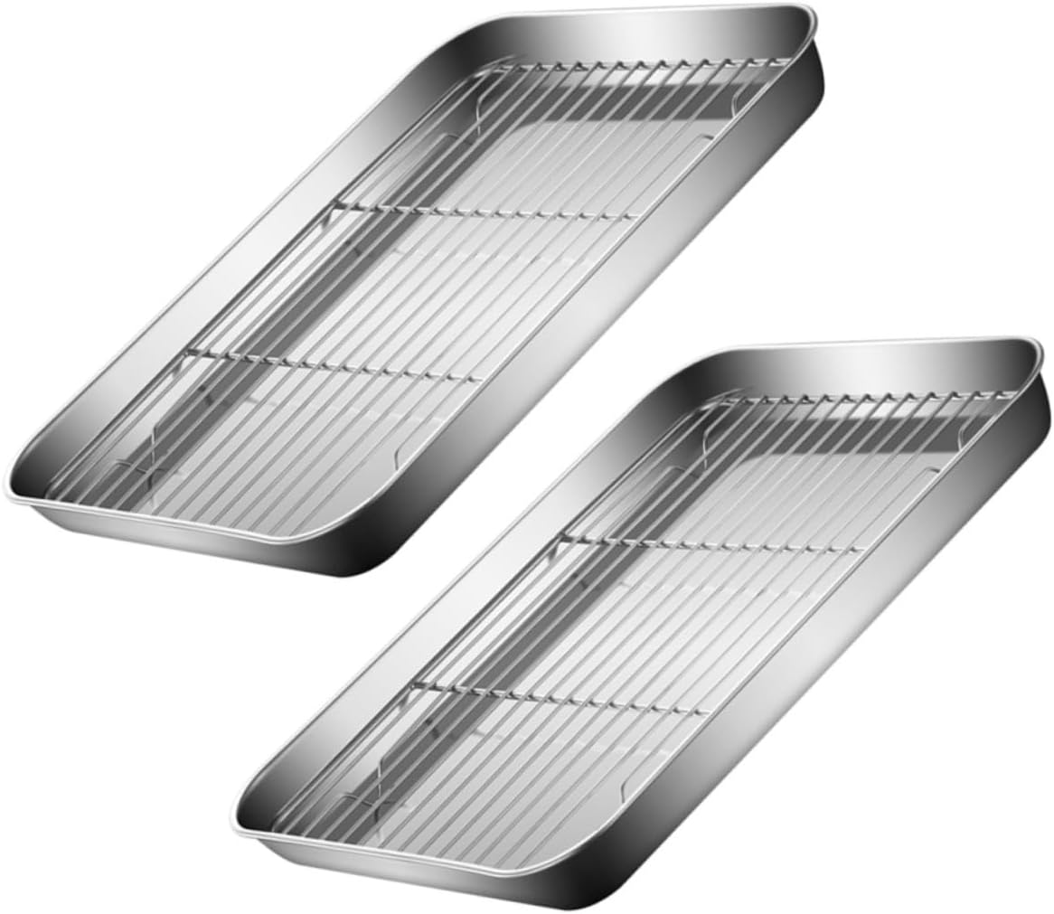 Alipis 2sets Stainless Steel Baking Rack for Cooling and Draining Multifunctional Kitchen Storage Trays for Frying Grilling and Barbecuing