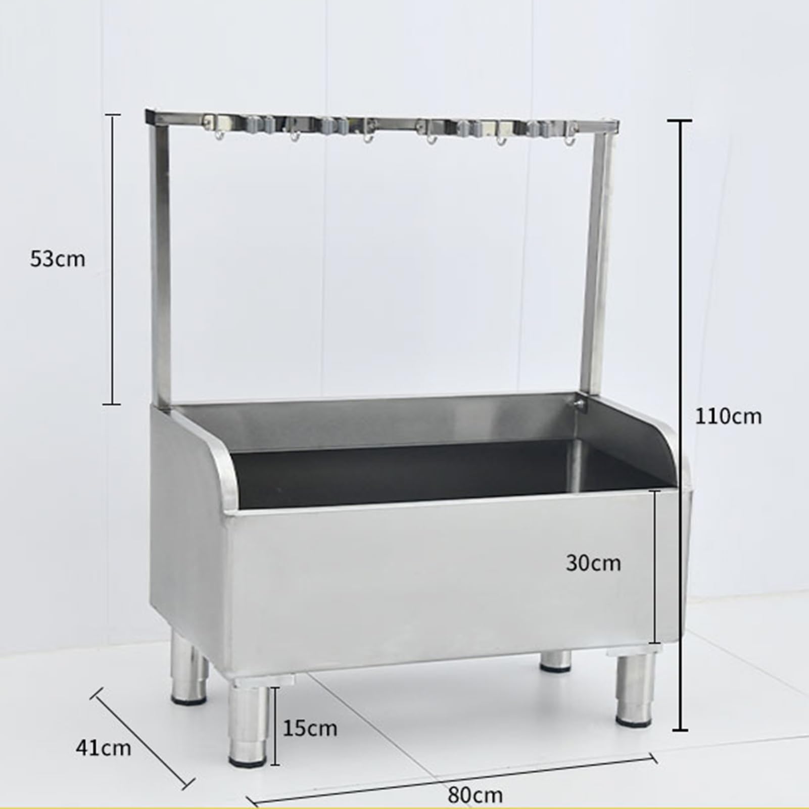 GOCHUSX Lavello in acciaio inox 80 x 41 x 110 cm per uso commerciale e domestico, stazione di lavaggio per lavanderia a pavimento per una pulizia efficiente e smaltimento dei rifiuti
