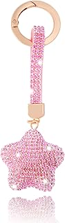 キーホルダー ラインストーン 星型 グリッター クリスタル カーキーリング レザーバッグ キラキラキーチェーン レディース ガールズ, ピンク, Medium