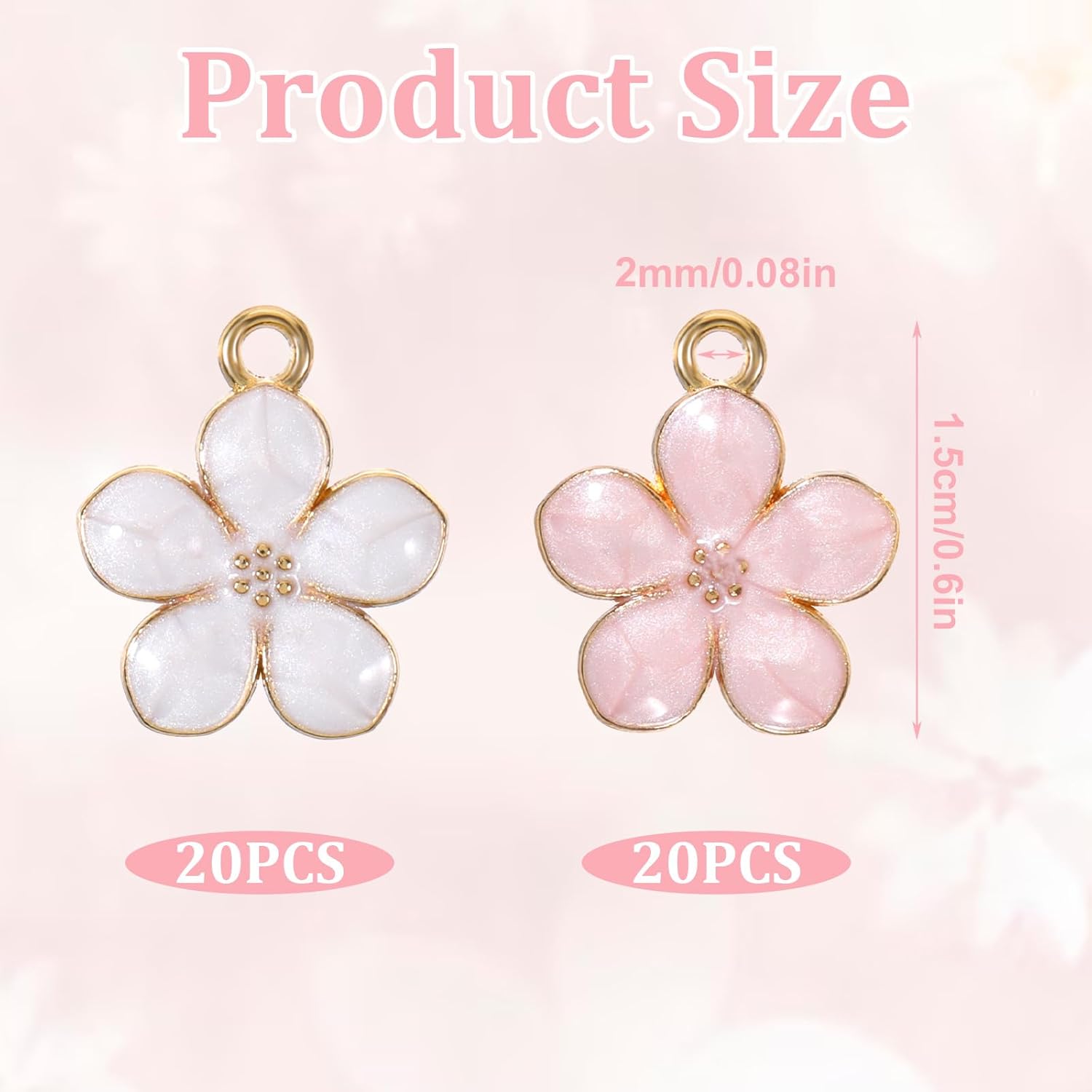 40 PCS Small Flower Charms for Jewelry Making, Enamel Flower Charms for Jewelry Making Gold Plating for Bracelets, Necklaces, Earrings, Key Chains, DIY Crafts (Pink, White) - Image 2