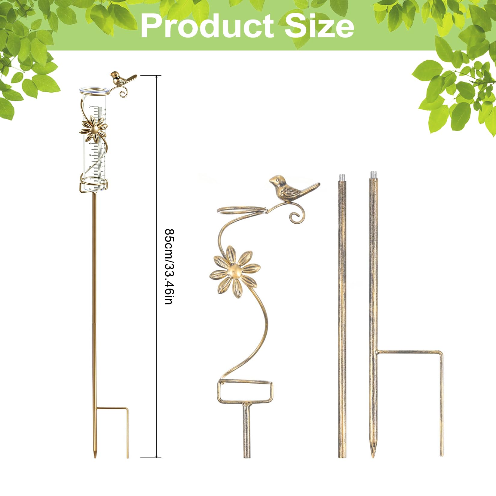 Gartenstecker Regenmesser mit inklusive Skala für genaue Niederschlagsmessung für Hof Deck Rasen Landschaft und Gartenzubehör