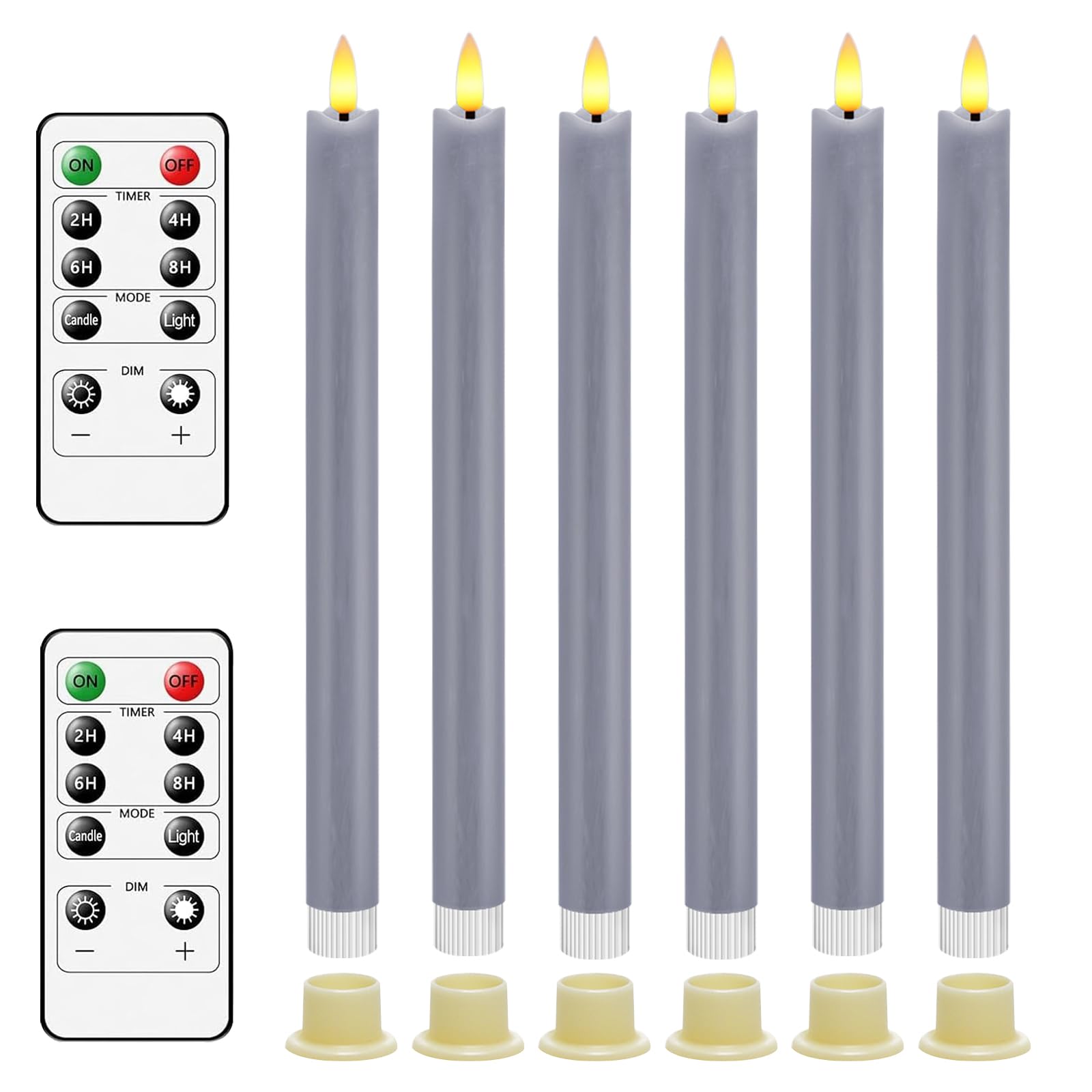 AnnSpa LED Candles Flameless Taper Candle 6 Set Battery Operated Flickering Taper Candle Electric 3D Wick Long Candle Stick for Home, Restaurant, Wedding, Display Stand Ornaments Decorations - Gray