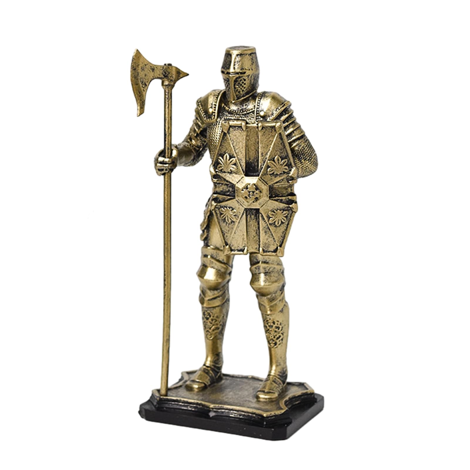 Virelynx Medieval Knight Figurine – Vintage Resin Statue Metallic Finish, Handcrafted Armor and Shield for Bookshelf Office