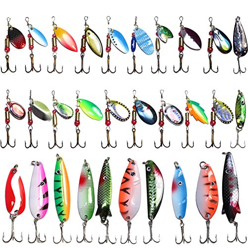 30 Pezzi Cucchiaini da Pesca Esca Spinning Artificiale per Trota, Persico Spoon Kit 2.4g-11g