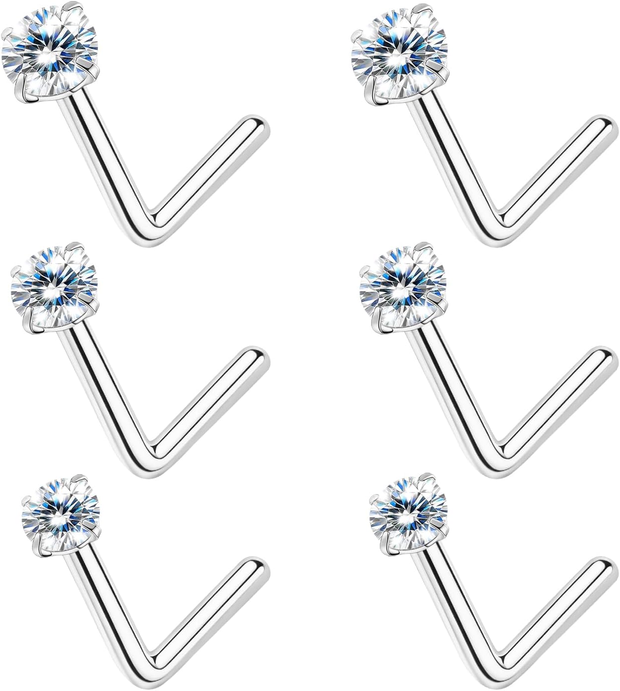 VOJO 6-Piece Moissanite Diamond Titanium Nose Studs for Women & Men, Hypoallergenic 20G L Shaped Screw Nose Rings,Surgical Grade Piercing Jewelry Set