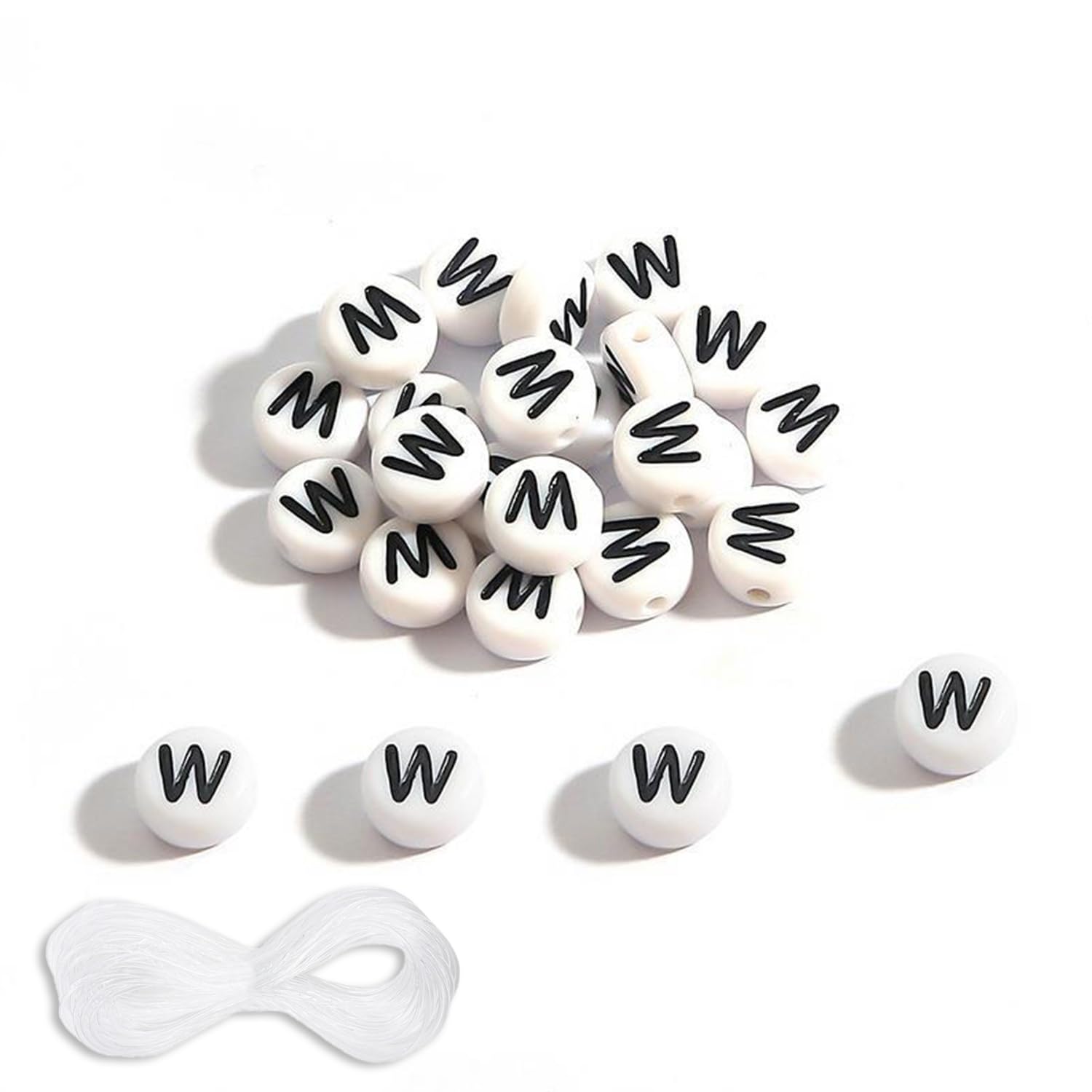 Kaserlin 400PCS Letter Beads, Alphabet Beads, White Letter Beads,4x7 mm White Roud Acrylic Letter Beads, Alphabet Beads A-Z for Necklaces DIY Handcrafts Jewelry Making, Come with a Roll of String, W