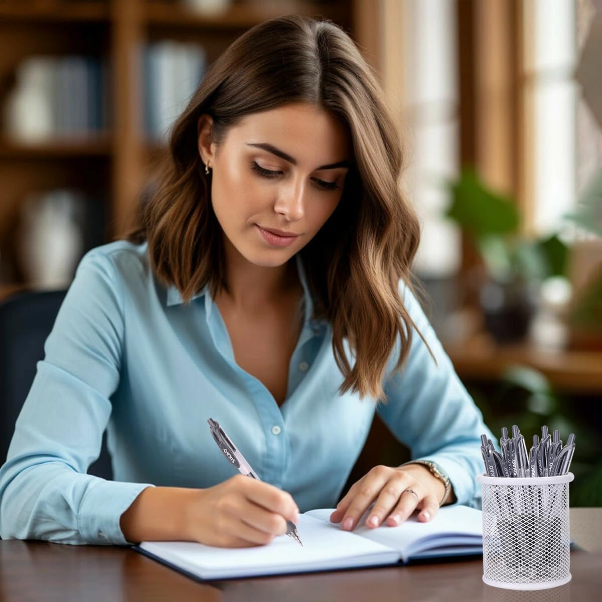 Sikao Gray Gel Pens Bulk 30 Pack + 12 Refills, Black Ink 0.7mm Fine Point Smooth Writing No-Smudge, Gel Ink Pens Black with CLOUD TOUCH GRIP, Click Pens for Office, School, Teachers & Servers