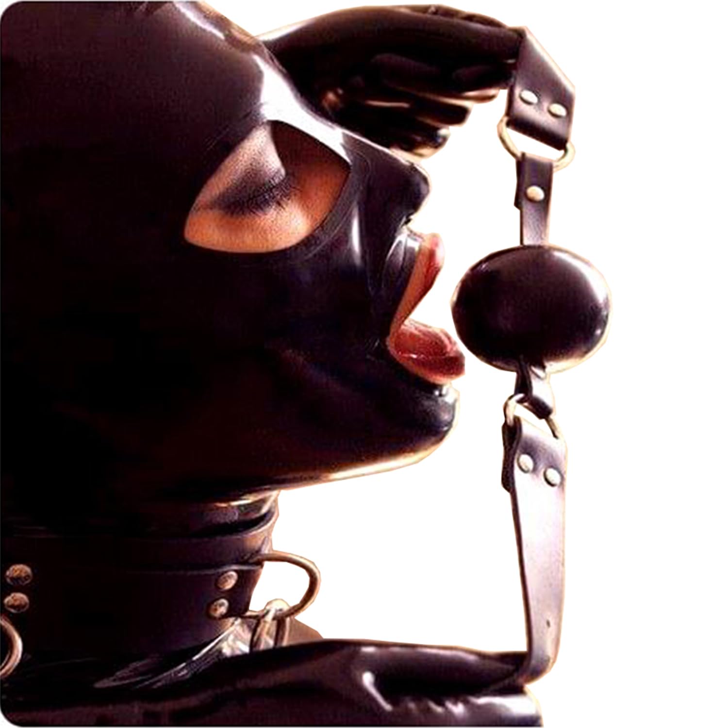 IOKUKI Masque Unisexe en Latex,Cagoule en Latex Noir avec Encolure Ajustable et Fermeture éclair à L'arrière