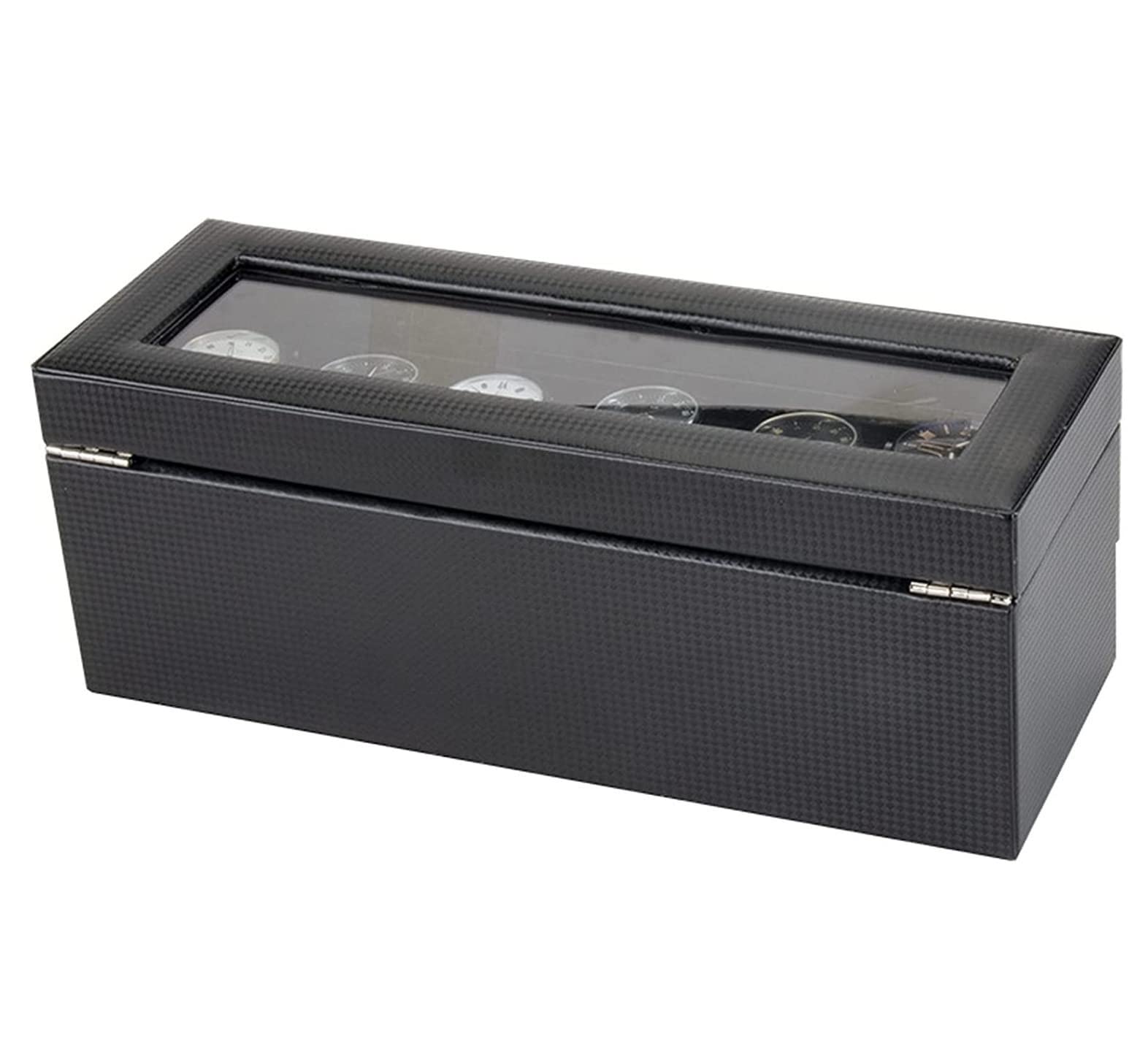 Uhrenbox-Organizer, Uhrengehäuse, PU-Leder, doppellagig, 6 Fächer, Uhrenbox mit Schublade, transparente Oberseite, abschließbare Sonnenbrillen-Aufbewahrungsbox, Uhrenständer, Uhrenbox