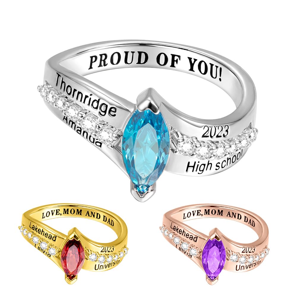 AILINPersonalized Graduation Ring For Women Engraved University High School  Class Rings For Her Custom Birthstone College Ring Graduation Gifts 2024