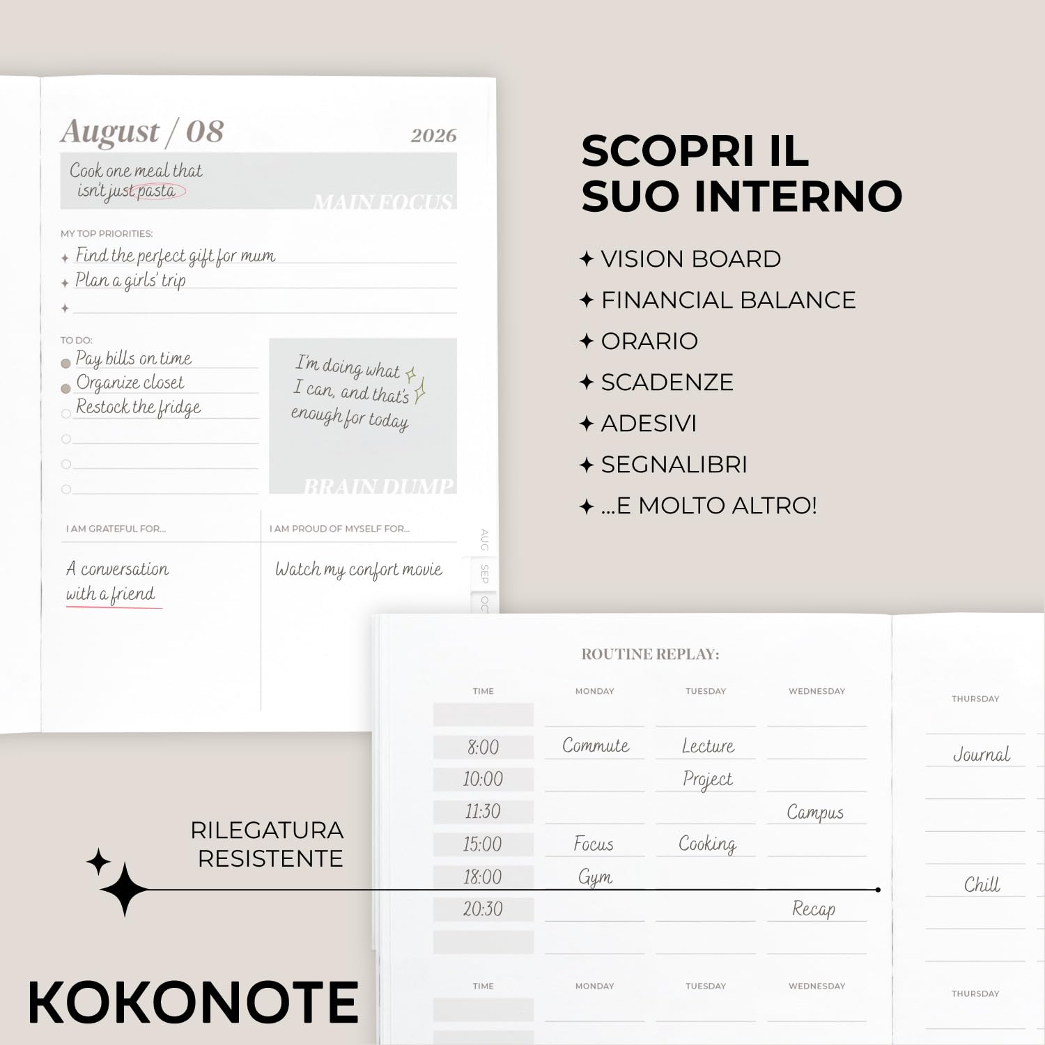 Kokonote Agenda Settimanale 2026 2027 Wild Leopard - Diario Scuola 2026-2027 per Università e Scuola Superiore | Weekly Planner con Copertina Rigida, Segnalibri e Stickers (15x21,5 cm)