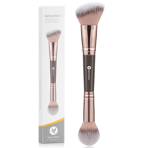 KINGMAS Foundation Makeup Brush, Double-ended Angled/Round Top Contour Brush for Beauty Blending Liquid Powder, Concealer Cream Cosmetics Blush Makeup Brush (Brown)