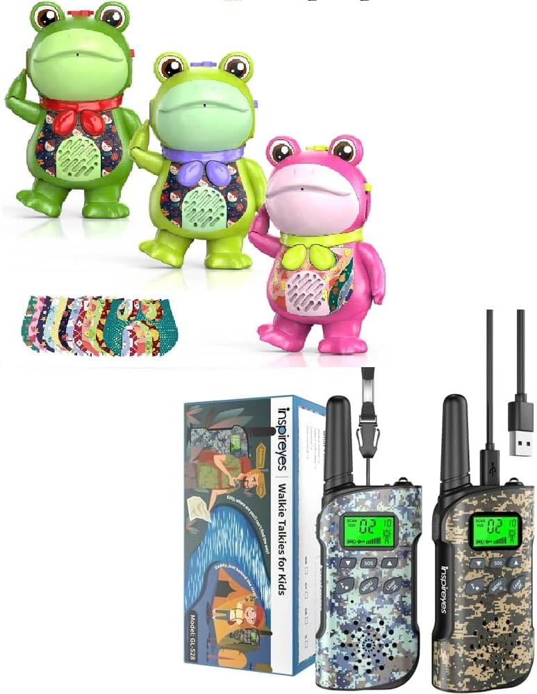 Walkie Talkies for Kids Rechargeable,Toys for Boys and Girls Ages 3-12, Funny Saluting Frog Toys for Kids, DIY Dress-Up Walkie Talkie Frogs