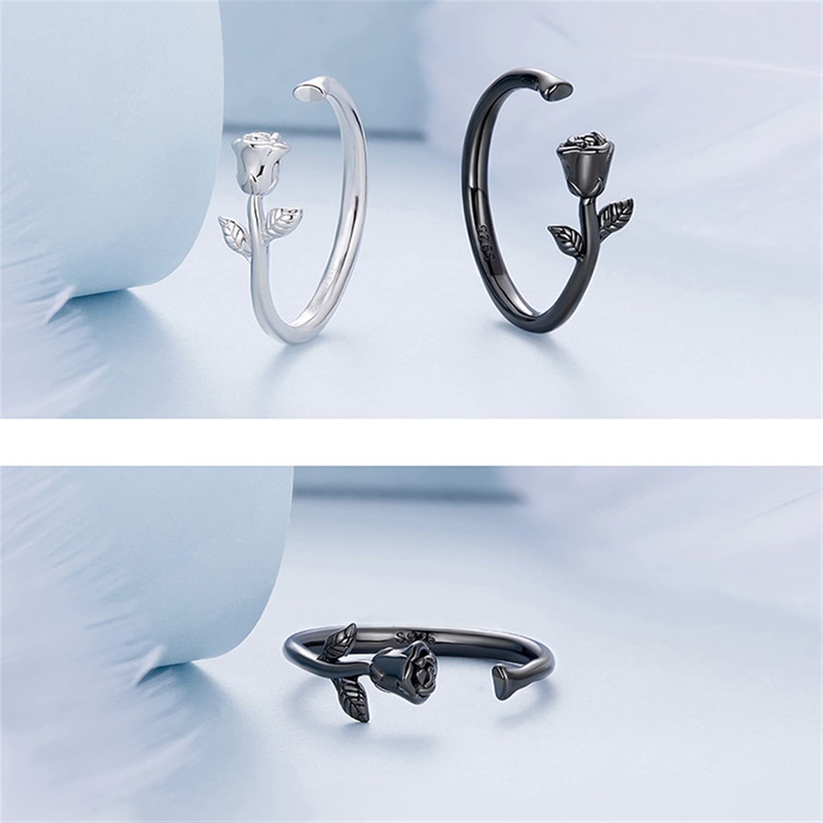 Anello Aperto Regolabile Argento 925 Con Spine: Design Floreale Minimal