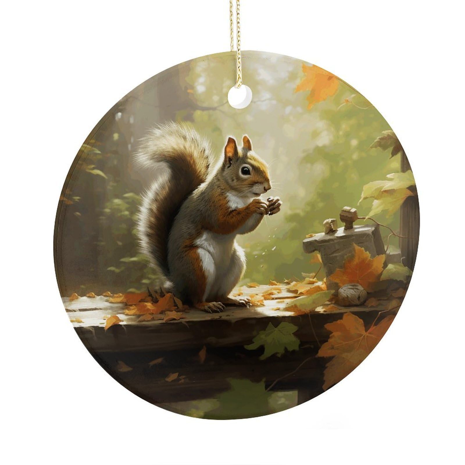 Adfgyerh Style Squirrel Eats Nuts Ceramic Circular Pendant,2.9 Inch，Hanging Ornament，Gift Exchange Idea Round Ceramic Ornament,For Mom And Daughter，For Home Indoor Outdoor Decor.