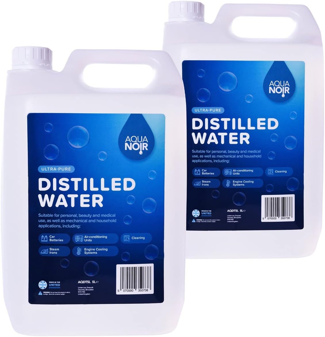 AQUANOIR ultra pure Distilled water 10.4 LITRE (2 X 5.2 LITRES) for