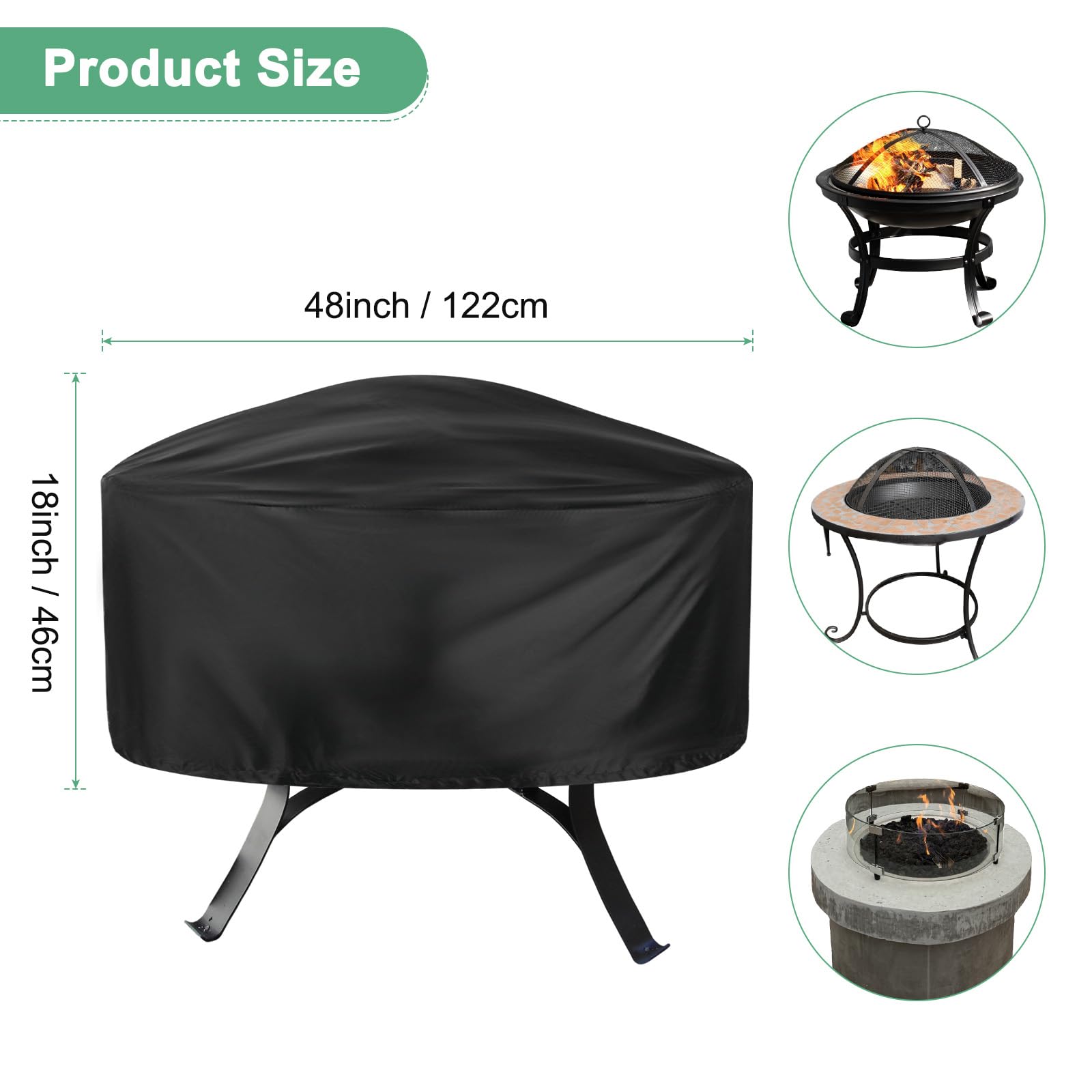 M METERXITY Round Outdoor Fire Pit Cover, 48" x 18" (Dia x H) Patio Fire Pit Table Cover - Image 3