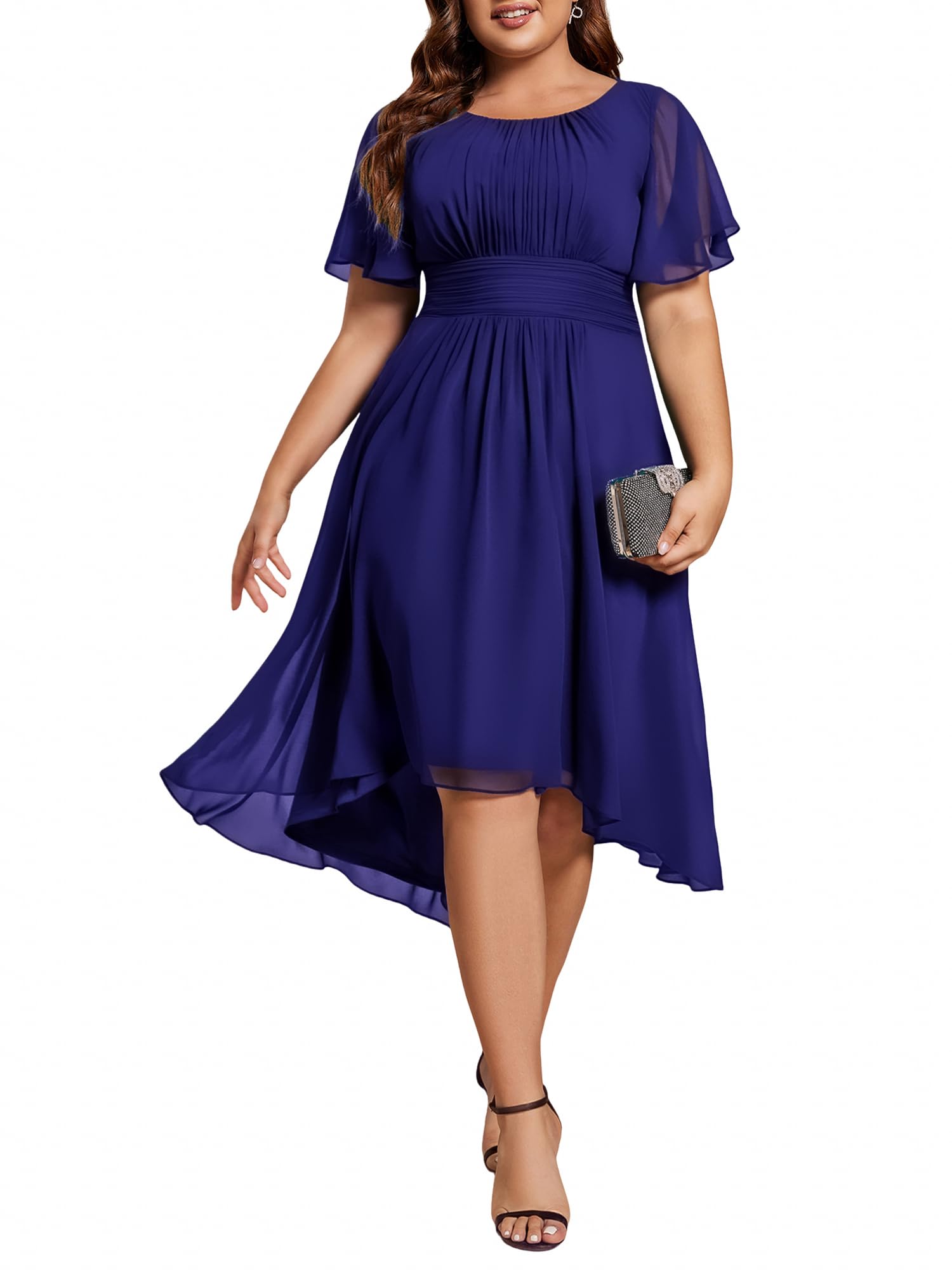 Ever-Pretty Women's Chiffon High Low Plus Size Cocktail Wedding Guest Dress
