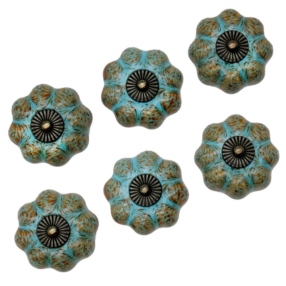 Mou Blue 6 Knobs Handles Drawer Handles Cupboard Handles Ceramic Knobs Retro And Elegant Pumpkin Knobs Cupboard Drawer Handles