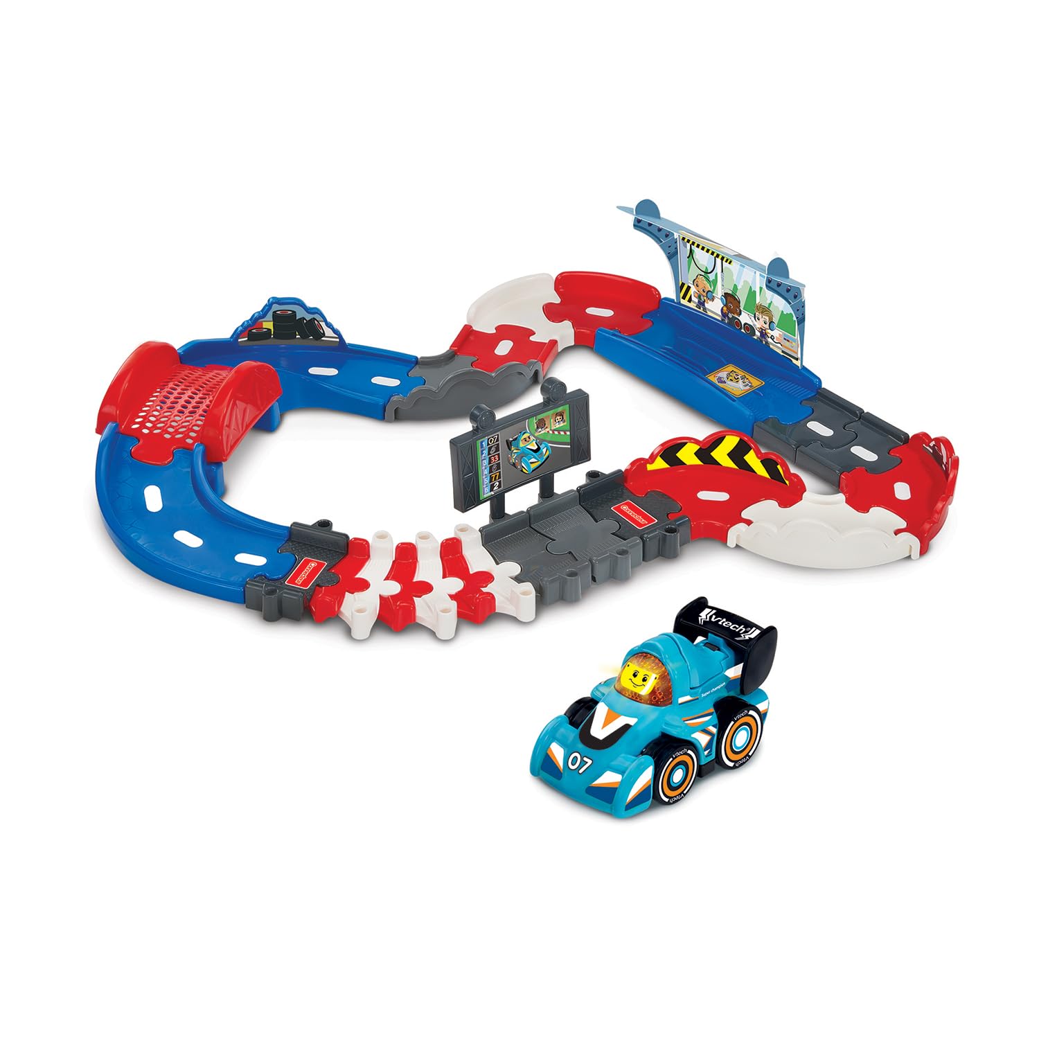 VTech - Tut Tut Bolides Circuit Pit Stop - Circuit Enfant F1 avec Voiture de Course, Siméon Super Champion, 1 Zone Magique - Cadeau Enfant de 1 an à 5 Ans - Contenu en Français
