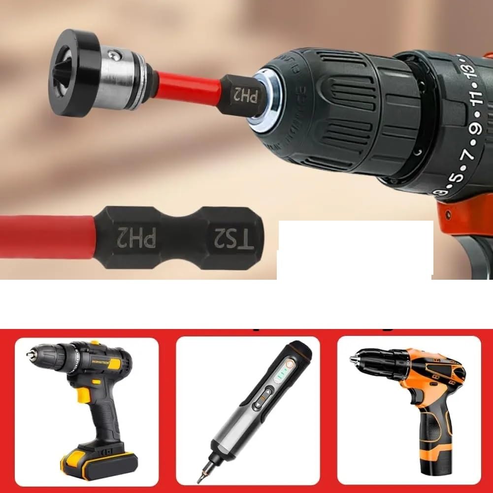 5 szt. Wiertła do płyt kartonowo-gipsowych 1/4" Hex z regulowaną głębokością PH2 Bit pozycjonujący adapterem Zestaw przedłużek(6 Pcs)
