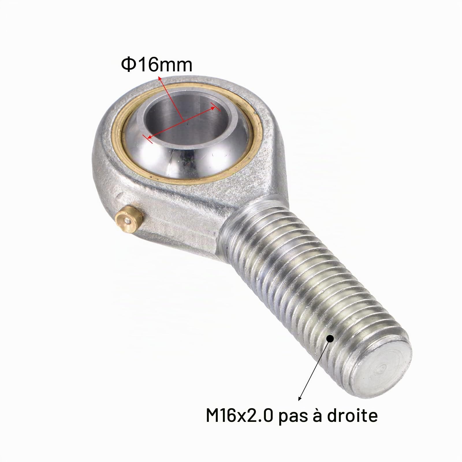 sourcing map POS16 Embout Rotule 16mm Alésage Sphérique Palier Roulement Embout Tige Autolubrifié Joint Roulement M16x2.0 Droite Main Mâle Fil Connecteur