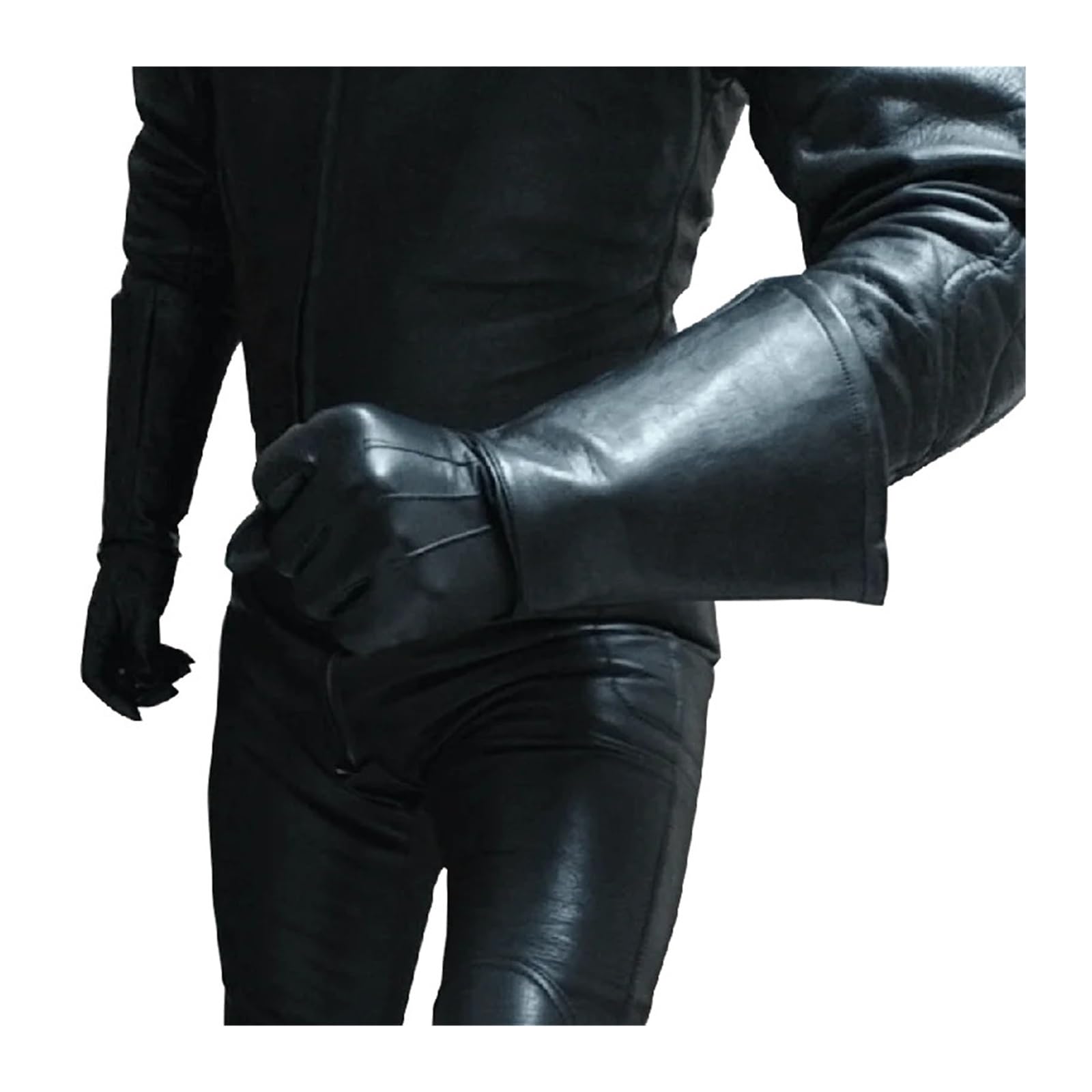 Guanti da Uomo in Pelle da 35 cm con Touch Screen Doppio Polsino Guanti da Moto da Guida Lunghi e Aderenti in Vera Pelle sfoderati di Lusso(Black Unlined,M)
