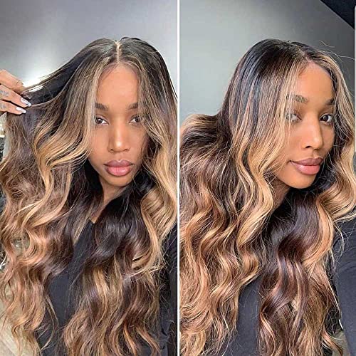 Beauty Forever Ombre Highlight Brazilian Body Wave Virgin Hair 3 Bundles 18 18 18 Inch,Ombre Blonde Remy Human Hair Wavy Weaves Hair Extentions Color FB30