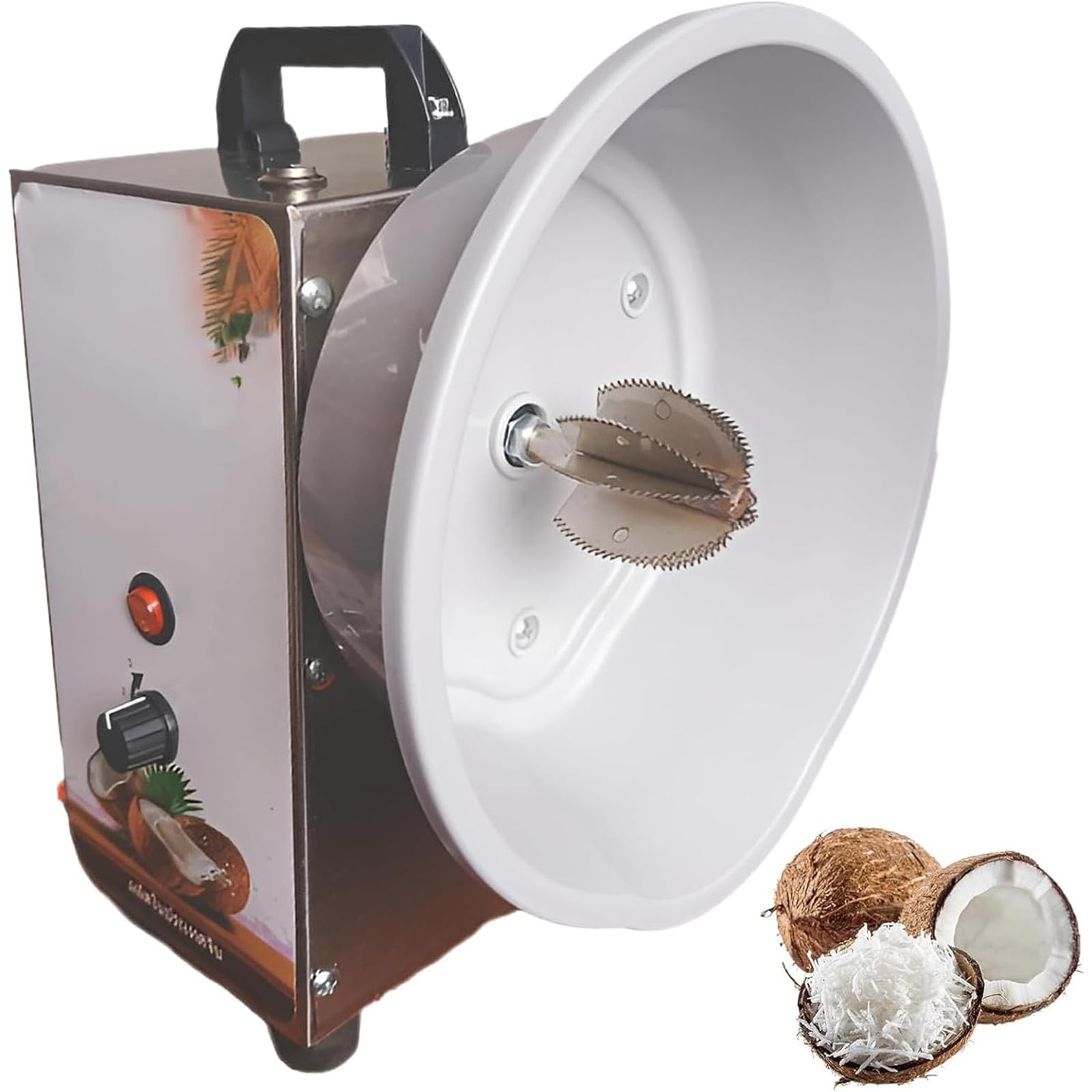 Machine de transformation de noix de coco électrique, râpe vertical vertical de coco avec couvercle de poussière de lame, 3 vitesses réglables, outil d'élimination de la viande de noix
