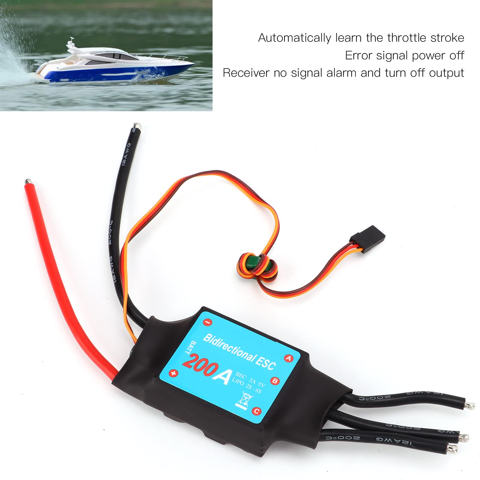Bnineteenteam ESC Brushless, Regolatore di velocità ESC Brushless RC 200A, ESC Raffreddato Ad Acqua a Due Vie per Barche Subacquea NeroFlauta, Flauta