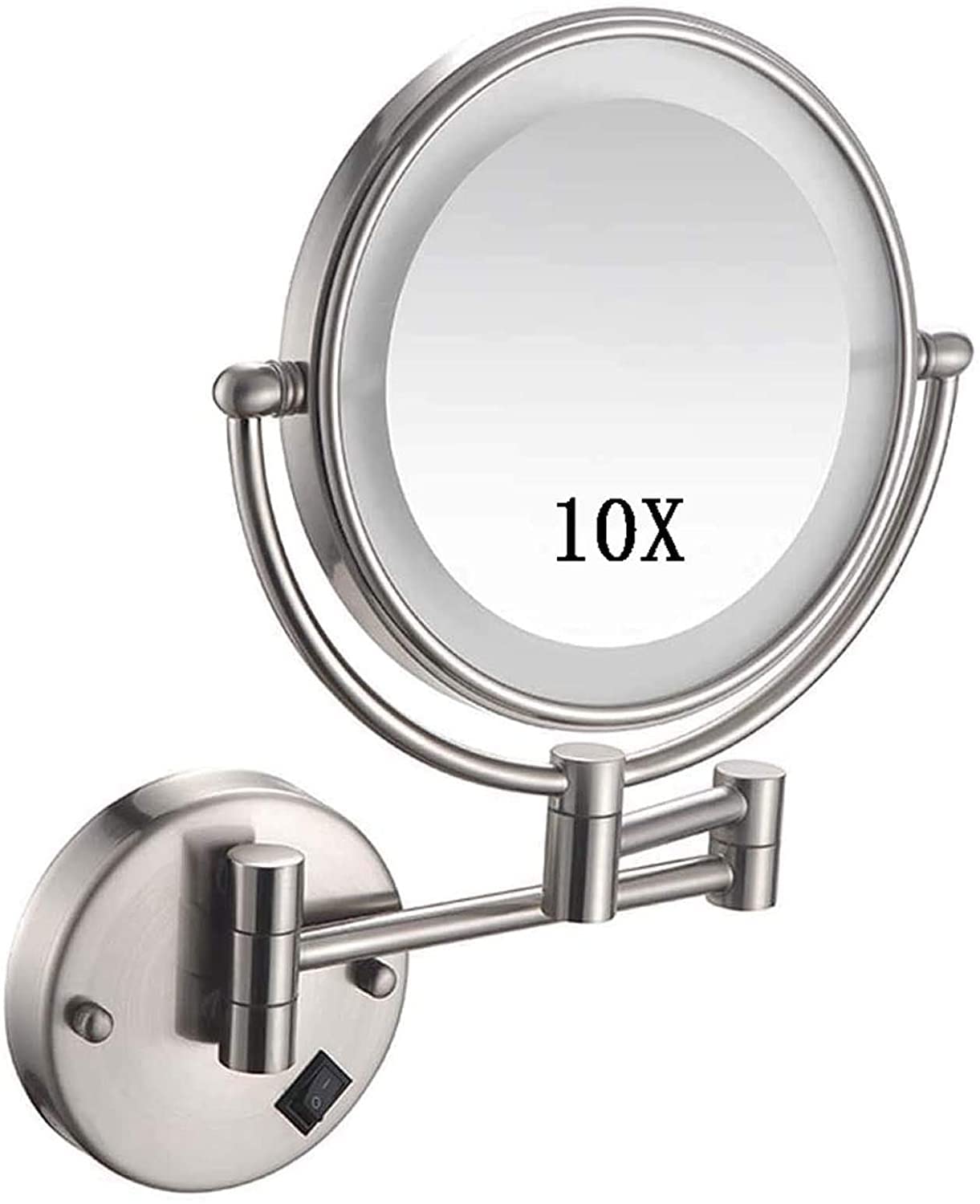 8-Inch Wall Mount Makeup Mirror, 10x Magnification Cosmetic Mirror with Lights led, Double Sided Mirror Bathroom Mirror 360 Rotation, for Makeup, Shaving, Facial Care