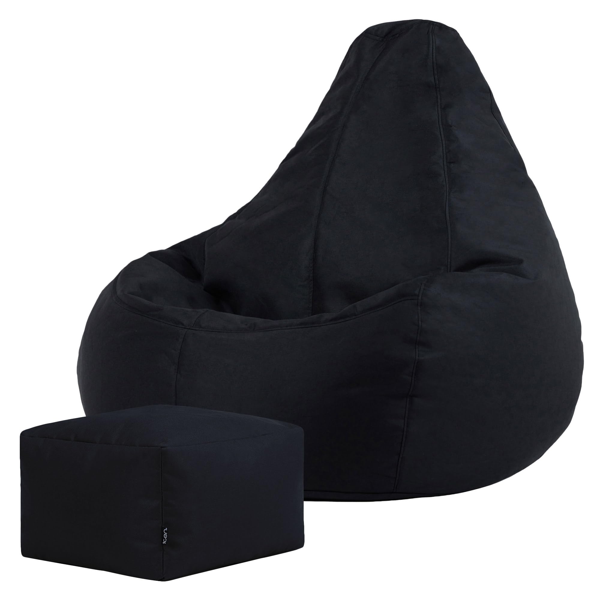 Bean Bag Bazaar Dalton Outdoor Bean Bag and Footstool, Black, Garden Chair and Footstool, Water Resistant Fabric, Gaming Beanbag with Filling Included, Garden Seat, Outdoor Seating