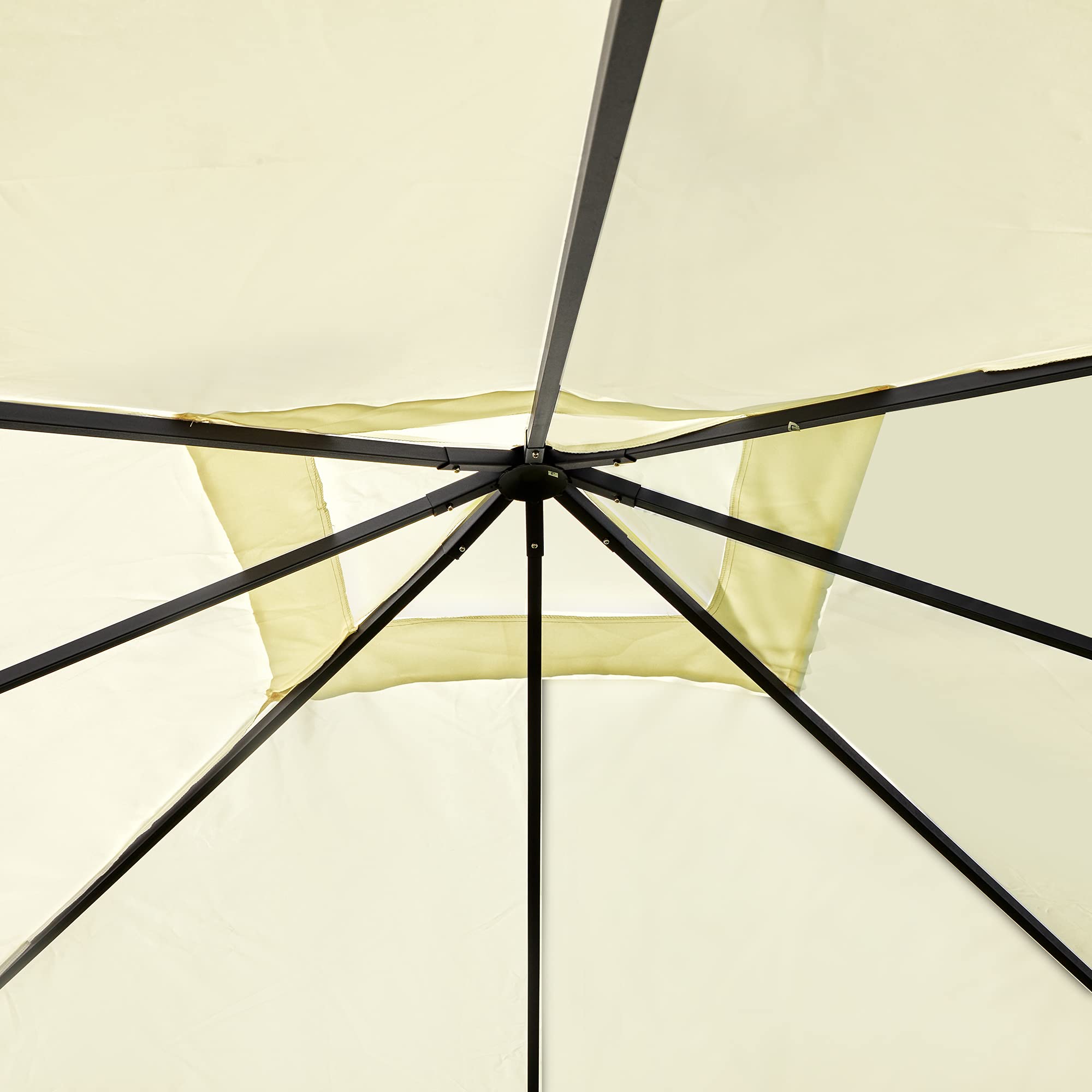 Outsunny Cenador de Jardín Gazebo 3x3x2,6 m con Marco de Acero Patio Crema | Pabellón de Exterior, 8 Orificios de Drenaje, Impermeable