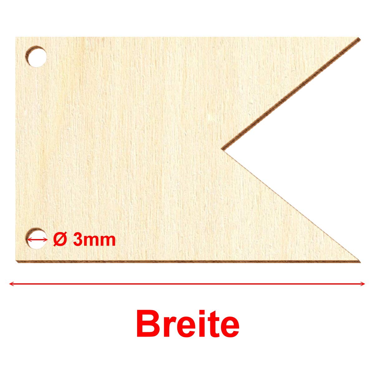 Bandierine in legno V4 – Decorazione per bricolage, 5-50 cm, confezione da 50 pezzi, larghezza: 20 cm